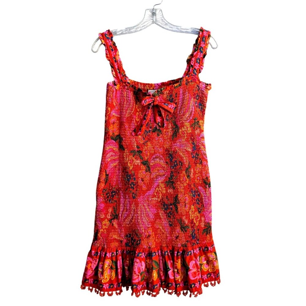 Farm Rio Red Floral Smocked Bodycon Mini Dress Size L M L - Picture 5 of 16